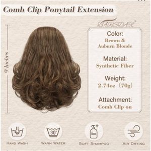Ponytail hair extension wig brown hair clip